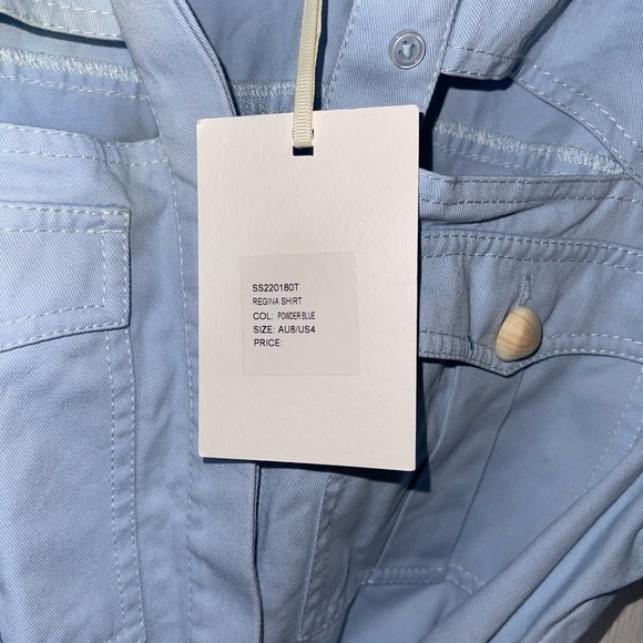 NWT SIGNIFICANT OTHER Regina Shirt Light Blue Cutout Belted Size US 4 - Picture 10 of 12